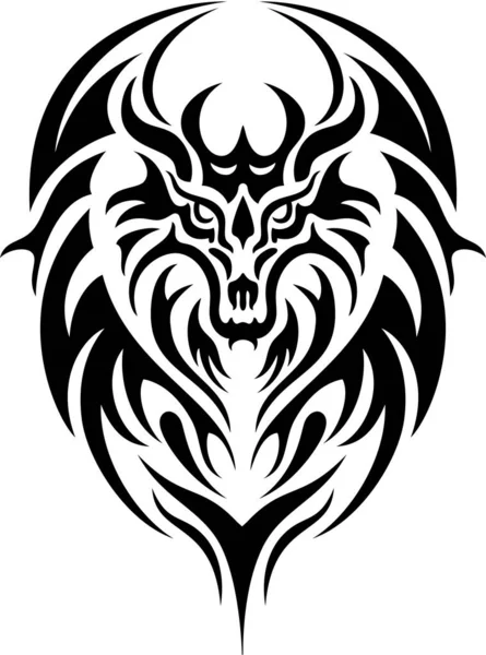 Tatuaje Tribal Dragón Negro Aislado — Vector de stock