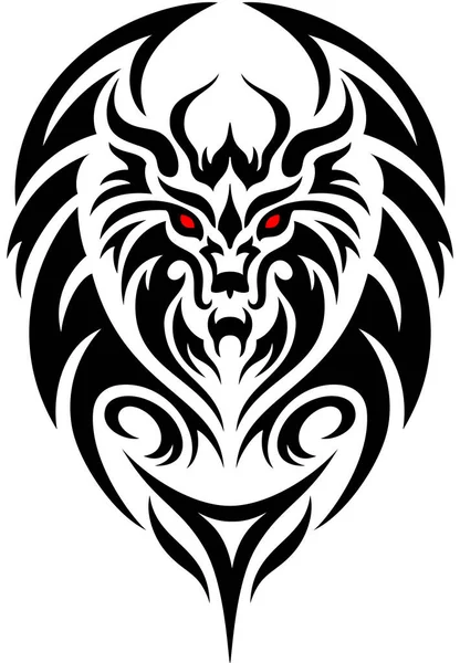 Tatuaje Tribal Dragón Negro Aislado — Vector de stock