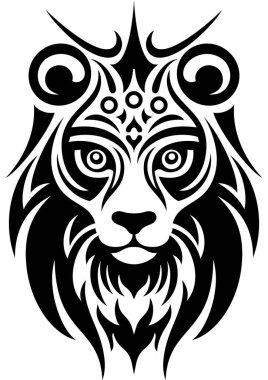 Görüntü: Aslan dövmesi, izole edilmiş. Aslan kafalı. Aslan silueti. Vahşi hayvan. Dövme sanatı tarzı.