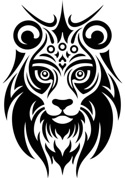 Иллюстрация Татуировка Льва Изолированная Львиная Голова Силуэт Льва Дикое Животное — стоковый вектор