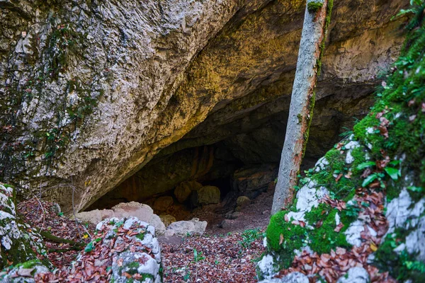 Cueva Entrada Con Río Subterráneo Profundidad — Foto de Stock