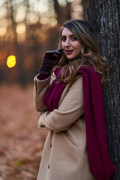Плюс Розмір Красива Жінка Дубовому Лісі Кінці Осені — стокове фото