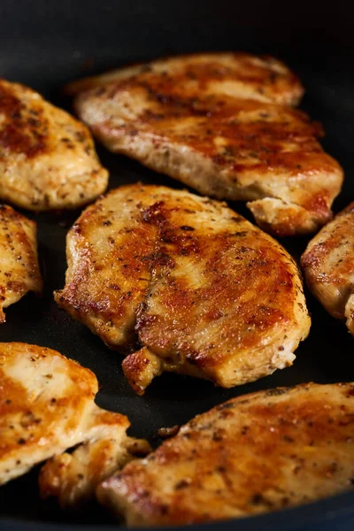 Seared Chicken Breast Pieces Non Stick Frying Pan — Stock Photo, Image