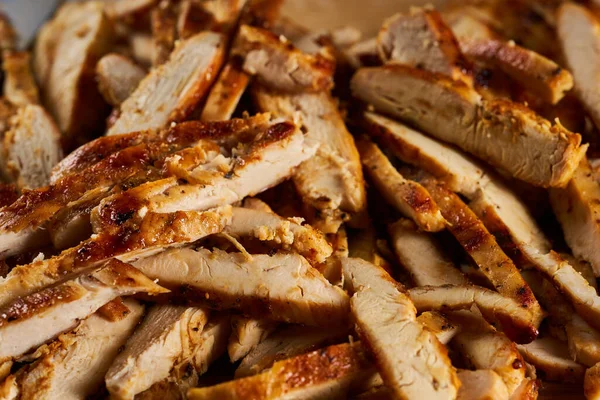 Roasted Sliced Chicken Breast Wooden Board Ready Prepare Fajitas — Stock Photo, Image