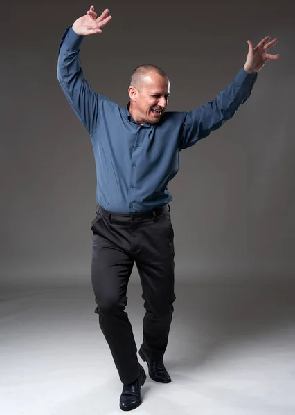 Exhilarated Successful Happy Businessman Dancing Celebrating Victory Full Body Shot — Foto Stock