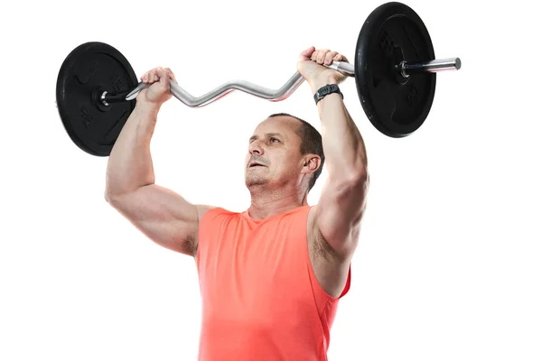 Volwassen Atletische Man Roze Tee Doen Fitness Workout Met Lange — Stockfoto