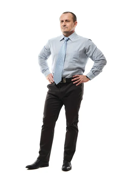 Hombre Negocios Seguro Con Las Manos Las Caderas Cuerpo Completo —  Fotos de Stock
