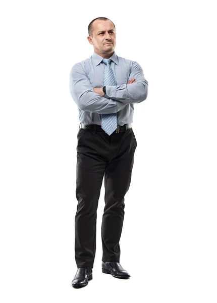 Retrato Corpo Inteiro Empresário Confiante Sorridente Com Braços Cruzados Isolado — Fotografia de Stock