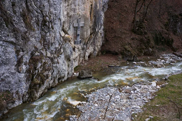 Paisaje Con Río Que Fluye Través Cañón Montaña — Foto de Stock