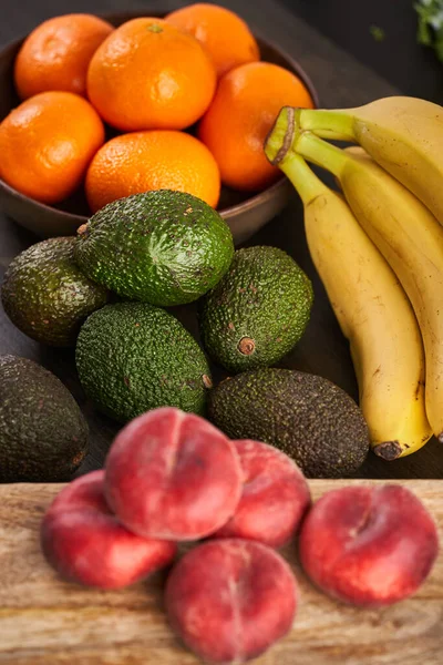 Various Fruits Wooden Board Closeup Shot — Stock Photo, Image