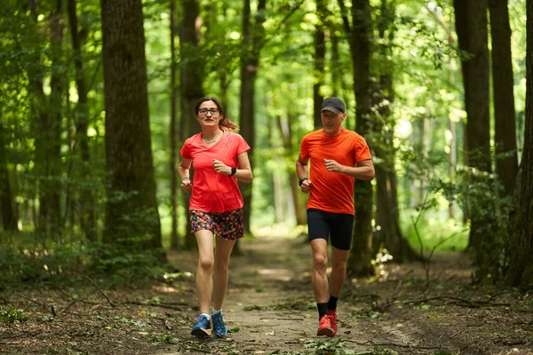 Runners couple endurance running on forest trails