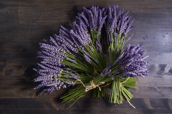 Bouquets Freshly Picked Fragrant Lavender Flowers Wooden Board — Stock Photo, Image
