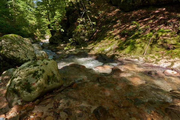 Nietknięty Raj Rumuńskich Górach Wąwozem Rzecznym Dziewiczymi Wodami Meczetowymi Głazami — Zdjęcie stockowe