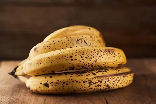 Overripe Sweet Bananas Bunch Rustic Wooden Board — Stock Photo, Image