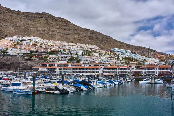 İspanya, Kanarya Adaları, Tenerife, Los Gigantes Limanı 6 Haziran 2025: Los Gigantes marinasında demirlemiş bir tur botu