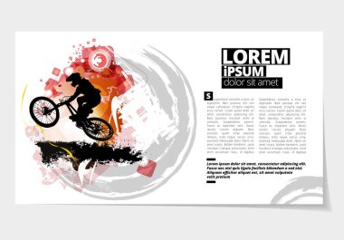 Etkin genç insanın bmx, vektör illüstrasyonunda spor sunumu için şık bir düzen