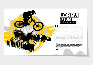 Etkin genç insanın bmx, vektör illüstrasyonunda spor sunumu için şık bir düzen