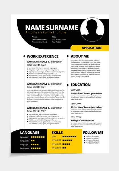 Resume Design Template Minimalist Business Layout Vector Job Applications Size — Stock Vector