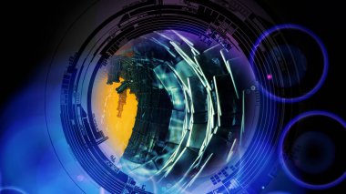 Bilim teknolojisi konseptinin 3 boyutlu illüstrasyonu. Soyut teknoloji kavramı, yenilik teknolojisi geçmişi.