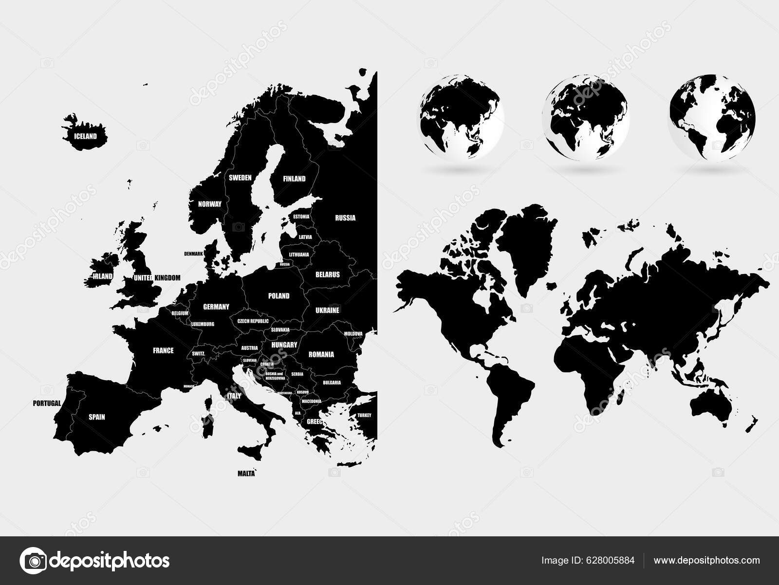 Vector World Map Gray Silhouette Isolated Illustration Template Stock Vector By ©zeber2010 628005884