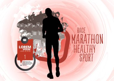 Aktif adam. Soyut spor manzarası geçmişi ve vektörü olan çalışan bir adam..