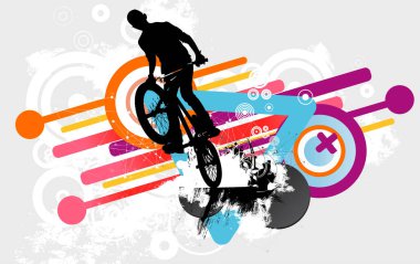 BMX sürücüsü, aktif genç bisiklet üzerinde numaralar yapıyor.