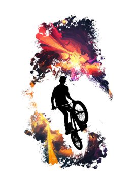 Soyut arkaplanda BMX sürücüsü, spor vektörü