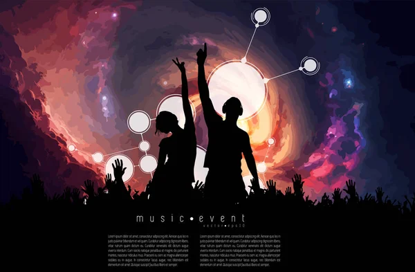 夜生活和音乐节的概念 音乐节上跳舞的人 — 图库矢量图片