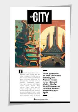 Business magazine, brochure layout with urban landscape. Vector illustration