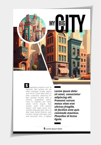 Business Magazine Brochure Layout Urban Landscape Vector Illustration — Stockvektor