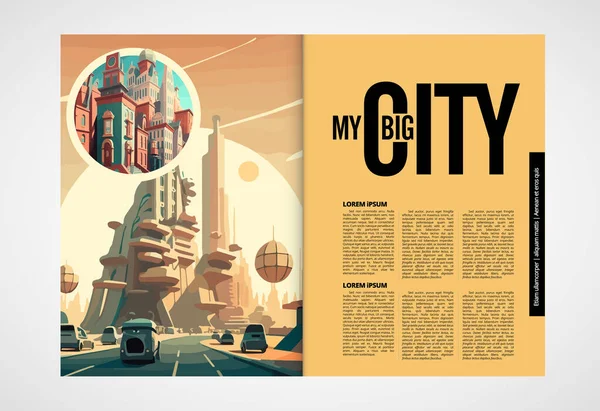 Revista Negocios Diseño Folletos Con Paisaje Urbano Ilustración Vectorial — Vector de stock