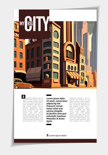 Business Magazine Brochure Layout Urban Landscape Vector Illustration — Stock Vector