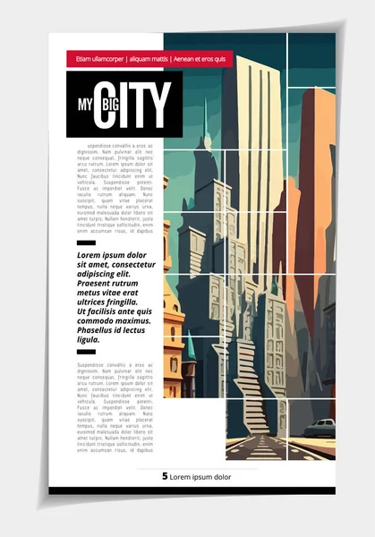 Wirtschaftsmagazin Broschüren Layout Mit Stadtlandschaft Vektorillustration — Stockvektor