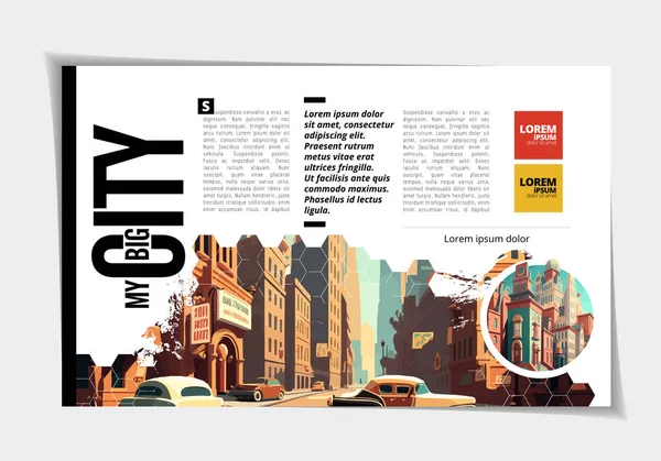 Business Magazine Brochure Layout Urban Landscape Vector Illustration — Stock Vector