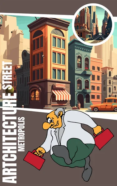 Cartoon Businessmen Character Urban Landscape Background — Stockvektor