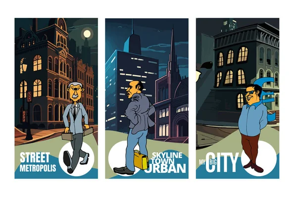 Escena Ciudad Personajes Dibujos Animados Bruja Vector Fondo — Archivo Imágenes Vectoriales