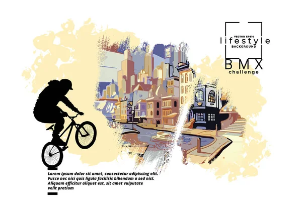 Bmx Rider Joven Activo Haciendo Trucos Una Bicicleta — Vector de stock