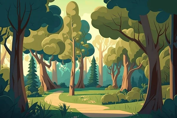 Illustratie Van Prachtige Bos Landschap — Stockfoto