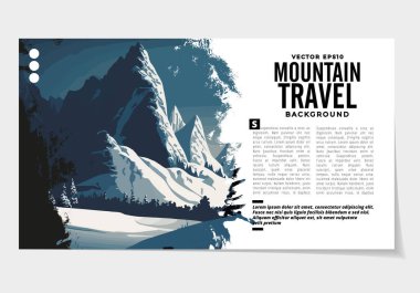 Brochure, ebook or presentation mockup ready for use, vector illustration with flat style background. Mountain background at cartoon style.