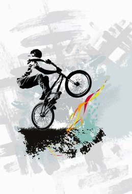 BMX sürücüsü, aktif genç bisiklet üzerinde numaralar yapıyor.