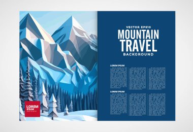 Brochure, ebook or presentation mockup ready for use, vector illustration with flat style background. Mountain background at cartoon style.