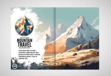 Brochure, ebook or presentation mockup ready for use, vector illustration with flat style background. Mountain background at cartoon style.