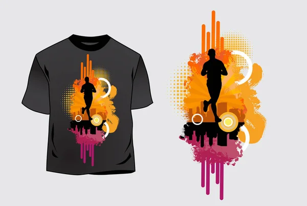 Templat Shirt Dengan Templat Olahraga Grafis Siap Untuk Maraton Atau - Stok Vektor