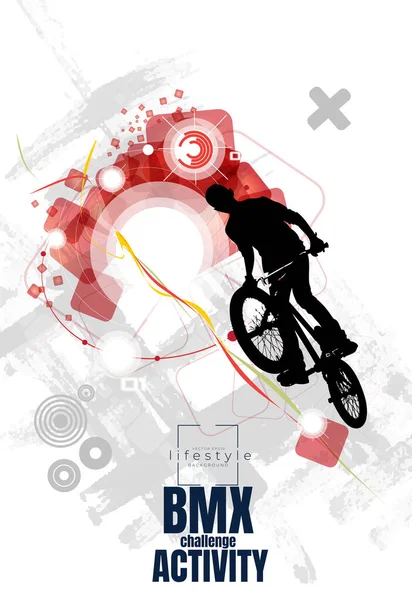 Bmx Rider Giovane Attivo Che Trucchi Bicicletta — Vettoriale Stock