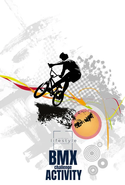 Bmx Rider Giovane Attivo Che Trucchi Bicicletta — Vettoriale Stock