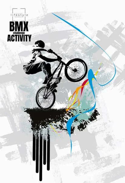 Cavalier Bmx Jeune Actif Faisant Des Tours Vélo — Image vectorielle