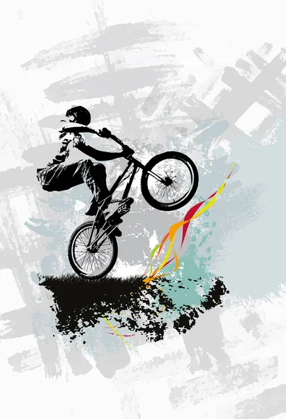 Bmx Sürücüsü Aktif Genç Bisiklet Üzerinde Numaralar Yapıyor — Stok Vektör