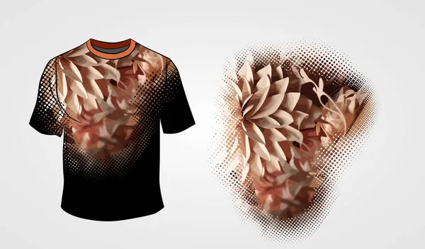 Framsidan Den Vita Shirten Isolerad Grå Bakgrund Med Blommigt Motiv — Stock vektor