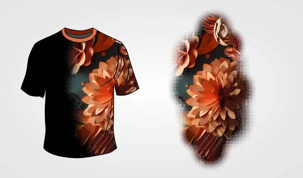 Lado Frente Camiseta Branca Isolado Fundo Cinza Com Assunto Floral —  Vetores de Stock