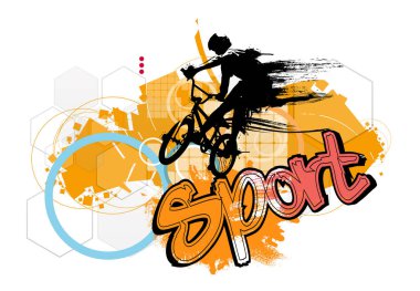 Aktif adam. Soyut spor arka planında BMX sürücüsü, vektör.